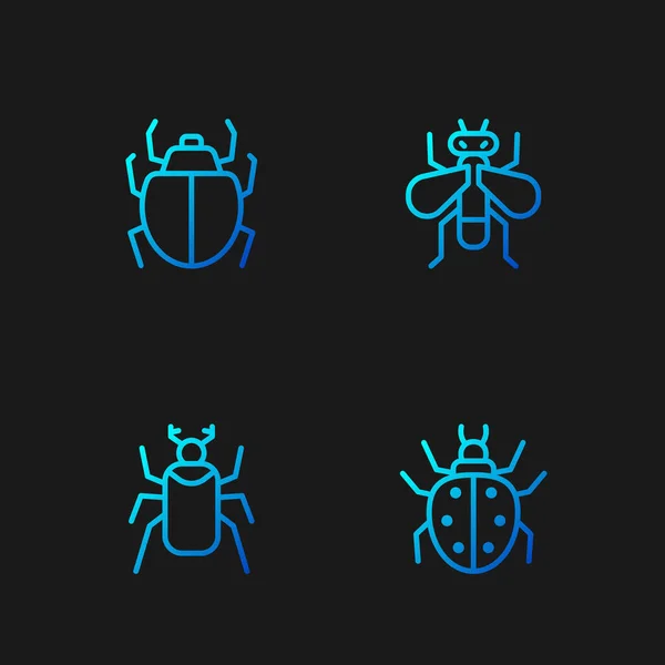Establecer línea Mite, insecto escarabajo, y mosca insecto. Iconos de color degradado. Vector — Archivo Imágenes Vectoriales