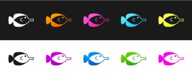Set Butterfly fish icon isolated on black and white background. Vector
