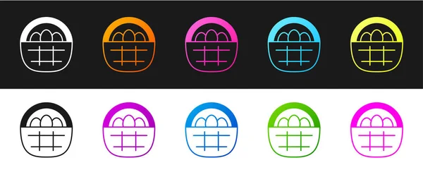 Set Korb mit Ostereiern Symbol isoliert auf schwarzem und weißem Hintergrund. Frohe Ostern. Vektor — Stockvektor