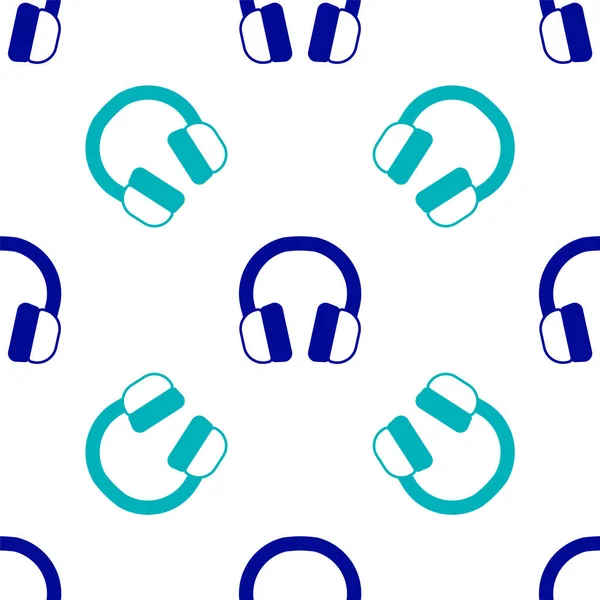 Icône casque bleu isolé motif sans couture sur fond blanc. Ecouteurs. Concept d'écoute de musique, de service, de communication et d'opérateur. Vecteur — Image vectorielle