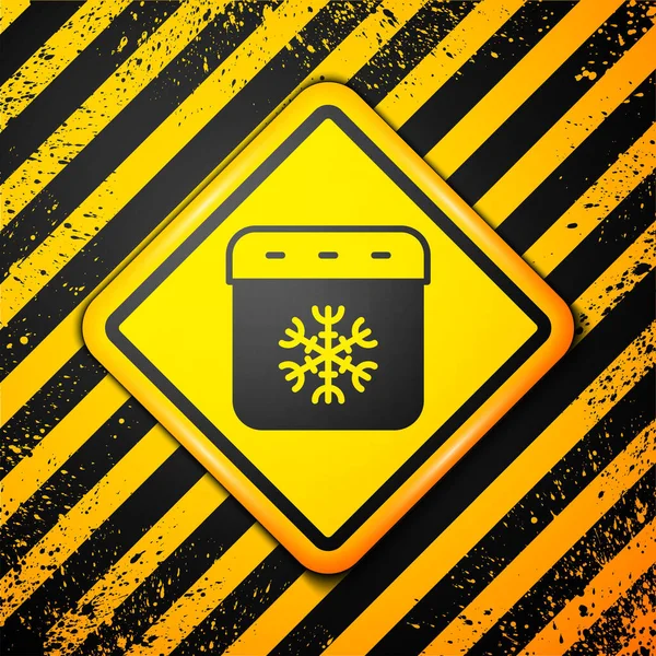 黄色の背景に隔離されたブラックカレンダー冬のアイコン。イベントリマインダーシンボル。警告サインだ。ベクトル — ストックベクタ