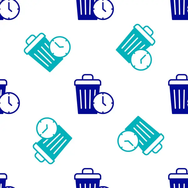 Blue Waste of time icon isolated seamless pattern on white background. Trash can. Garbage bin sign. Recycle basket icon. Office trash icon. Vector — Vettoriale Stock