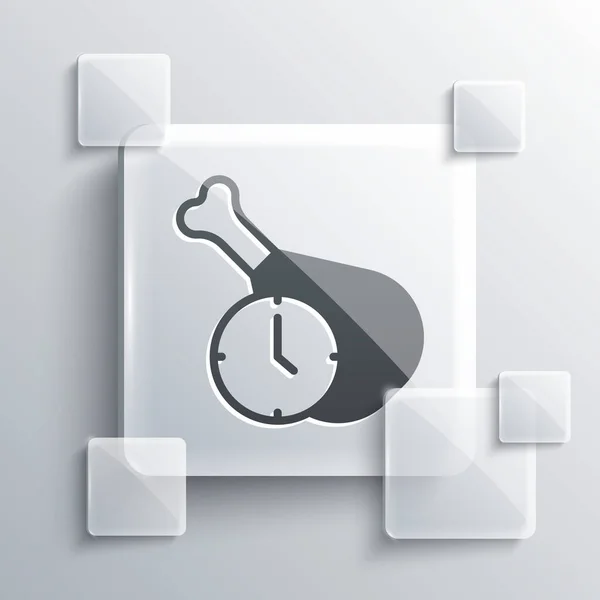 Grey Food time icon isolated on grey background. Time to eat. Square glass panels. Vector —  Vetores de Stock