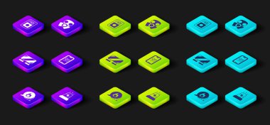 Acil durum çağrısı, Flasher sireni, yol bariyeri, mobil acil durum 911, gaz maskesi ve yangın alarmı ikonu. Vektör