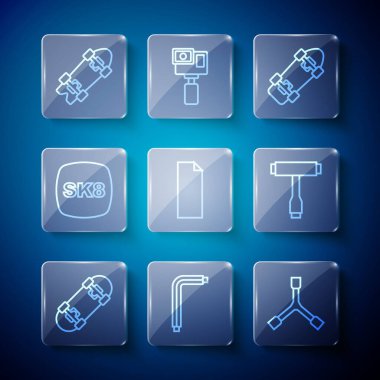 Çizgi kaykayı, araç alen anahtarları, Y-aracı, kaykay, uzun tahta ya da simge şeridi ayarla. Vektör