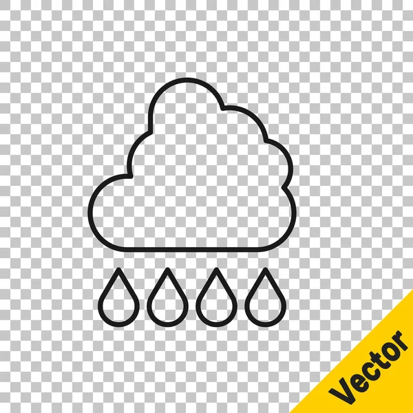 Schwarze Linie Wolke mit Regensymbol isoliert auf transparentem Hintergrund. Regenwolken mit Regentropfen. Vektor — Stockvektor