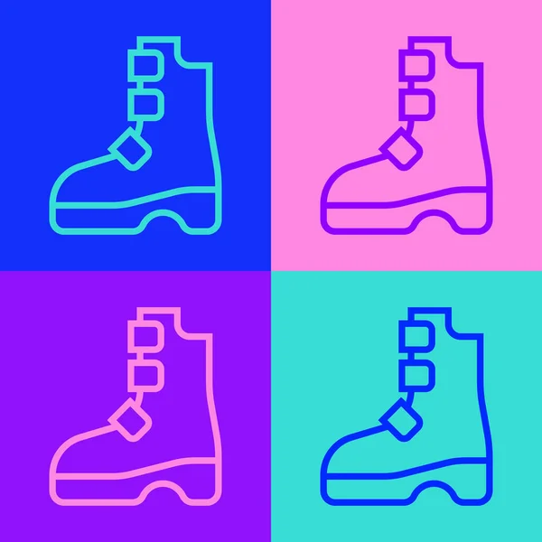 Pop art line Ancient viking boots icon isolated on color background. Traditional clothes and accessories of past times. Vector — Vetor de Stock