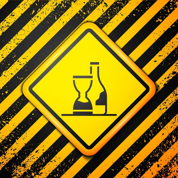 Black Bottle of wine icon isolated on yellow background. Wine aging. Warning sign. Vector — ストックベクタ