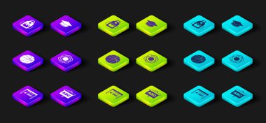 Set Pendulum, Chalkboard, Basketball ball, Atom, Graduation cap and School backpack icon. Vector