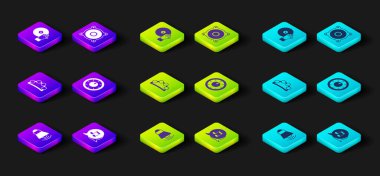 Megafon, müzik notası, ton, tef, ses karıştırıcı denetleyici, müzik ikonu çalan müzik hoparlörü ve DJ ayarlayın. Vektör