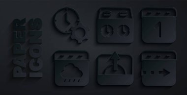 Set Sunrise, Calendar, Autumn, zaman akıp gidiyor, satranç ve yönetim ikonu. Vektör