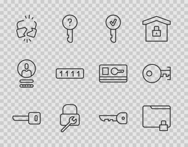 Anahtar, Dizin ve Kilit, Kilit onarımı, Kırık ya da kırık, Parola koruması ve simge. Vektör