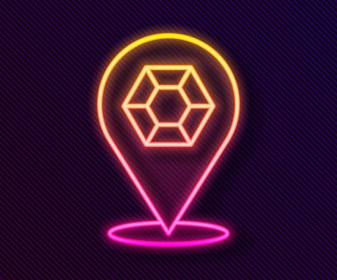 Parlayan neon hattı Gem Stone simgesi siyah arkaplanda izole edildi. Mücevher sembolü. Elmas. Vektör