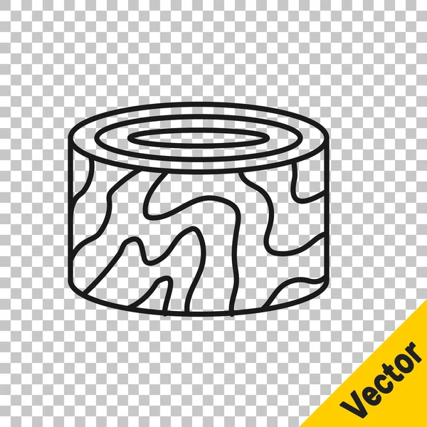 Black line Tree stump icon isolated on transparent background. Vector — Vetor de Stock