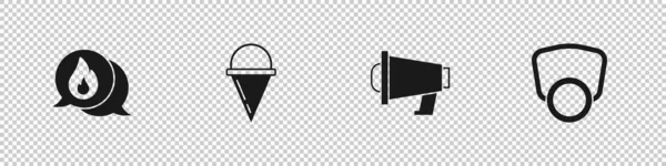 Set Telephone call 911, Fire cone bucket, Megaphone and Gas mask icon. Vector — Stockvektor