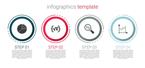 Set Pie chart infographic, Square root of x glyph, Magnifying glass with percent and Graph, schedule, chart, diagram. Business infographic template. Vector — Stock Vector