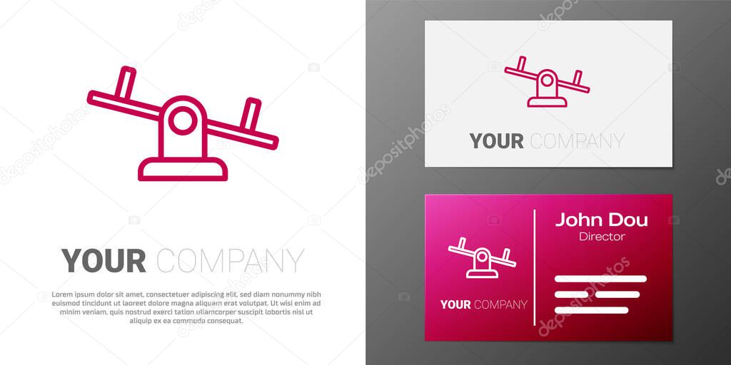 Logotype line Seesaw icon isolated on white background. Teeter equal board. Playground symbol. Logo design template element. Vector