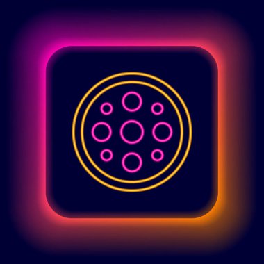 Siyah arkaplanda izole edilmiş giysi simgesi için parlayan neon çizgisi dikiş düğmesi. Giysi düğmesi. Renkli taslak konsepti. Vektör