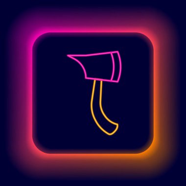 Parlayan neon hattı itfaiyeci balta simgesi siyah arka planda izole edildi. Yangın baltası. Renkli taslak konsepti. Vektör