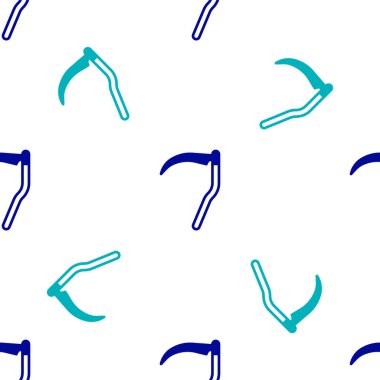 Mavi Tırpan simgesi beyaz arkaplandaki kusursuz deseni izole etti. Mutlu Cadılar Bayramı Partisi. Vektör.