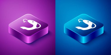 Isometric Snake simgesi mavi ve mor arkaplanda izole edildi. Kare düğmesi. Vektör