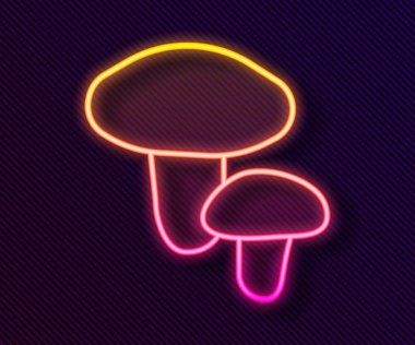 Parlayan neon hattı mantar ikonu siyah arkaplanda izole edildi. Vektör.