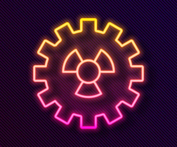 Parlayan neon hattı Radyoaktif simge siyah arkaplanda izole edildi. Radyoaktif zehirli sembol. Radyasyon tehlikesi işareti. Vektör