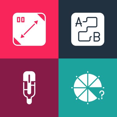 Popüler sanat çemberini, medikal termometreyi, güzergahı ve çapraz ölçüm ikonunu ayarla. Vektör