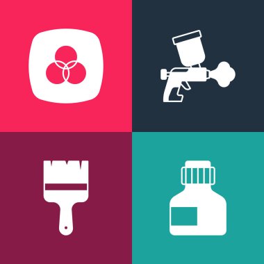 Pop resim, guaj, kavanoz, boya, fırça, sprey tabanca, RGB ve CMYK renk karıştırma simgesini ayarla. Vektör