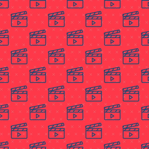 Mavi çizgi film alkışlayıcı simgesi kırmızı arkaplanda izole edilmiş pürüzsüz desen. Film alkışlama tahtası. Alkış tahtası işareti. Sinema yapımı ya da medya endüstrisi. Vektör