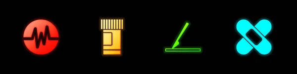 Set Herzfrequenz Medikamentenflasche Und Tabletten Medizinisches Operationskalpell Und Kreuzbandpflaster Symbol — Stockvektor