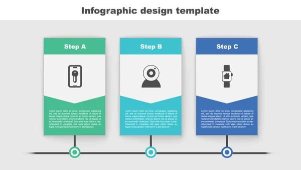 Állítsa Smart Kulcs Webkamera Otthon Okos Óra Üzleti Infografikai Sablon — Stock Vector