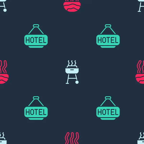 设置水母 烧烤和标牌与文字酒店无缝模式 — 图库矢量图片