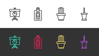 Kiremit tahtasını diyagram, kimlik kartı, kaktüs ve kaktüs koyarak siyah beyaz üzerine iğne bastır. Vektör