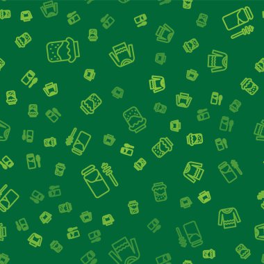 Hat reçel kavanozu, kavanoz bal ve dipper çubuğu ve süveteri kusursuz desene ayarlayın. Vektör