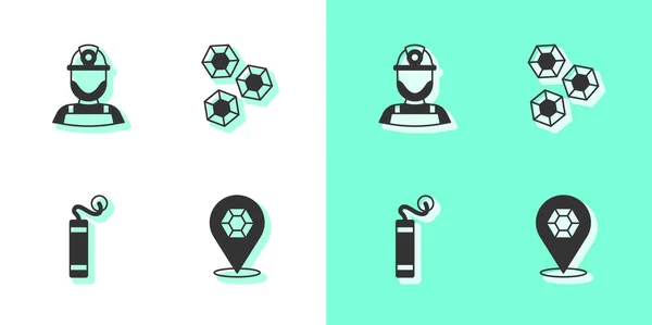 Set Gem Stone Miner Helmet Dynamite Icon Vector —  Vetores de Stock