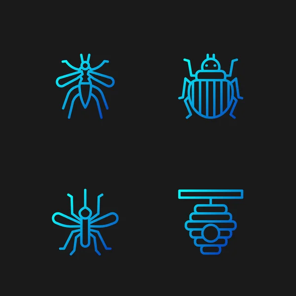 Set Line Hive Bees Mosquito Colorado Beetle Gradient Color Icons — Image vectorielle