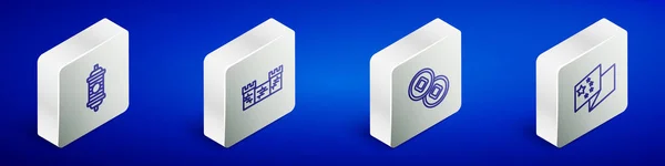 Set Isometric Line Chinese Paper Lantern Great Wall China Yuan — Vetor de Stock