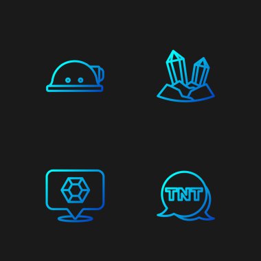 Dinamit, Mücevher taşı, Madenci miğferi ve... Renk simgeleri. Vektör