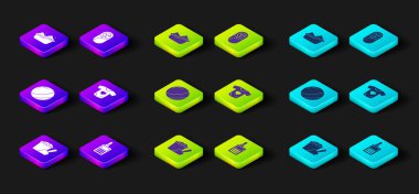 Kürekli kum kovası, bebek telsizi, plaj topu, giysiler, kundaklanmış yeni doğmuş bebek ve küvet ikonu. Vektör