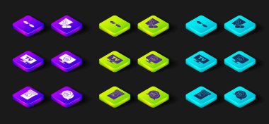 İlaç şişesi ve hapları ayarla, büyükanne, akıllı televizyon, huzurevi, ya da tablet ve gözlük ikonu. Vektör