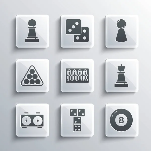 Set Domino, Billiard pool snooker ball, Chess, Board game, Time chess clock, balls triangle, and Chip for board icon. Vector — Vettoriale Stock