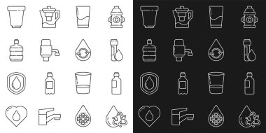 Hat, temiz su, bir şişe su, damla ile test tüpü, Büyük şişe için mekanik pompa, su filtresi kartuş ve ikon ayarlayın. Vektör