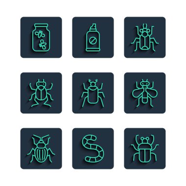 Chafer Beetle, Worm, Stink Bug, Beetle, Fireflies Kavanozu ve Böcek Sineği ikonu. Vektör