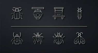 Chafer Beetle, Beetle Bug, Centipede, Mite, Sivrisinek, Arılar için Kovan, Kelebek ve ikon. Vektör