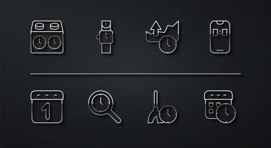 Satranç saatini, Takvim 'i, Alarm uygulamasını, temizlik zamanını, büyüteci, bilek saatini ve borsa büyüme grafiklerini ayarla. Vektör