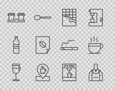 İrlanda kahvesi, barista, çikolata, bardaklı konum, paket kahve, poster, makine ve ikon. Vektör