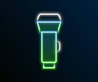 Parlayan neon hattı fener simgesi siyah arkaplanda izole edildi. Renkli taslak konsepti. Vektör