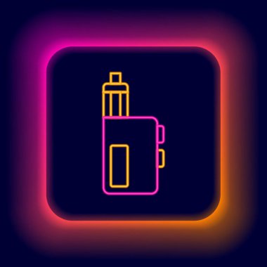 Parlayan neon hattı Vape mod aygıt simgesi siyah arkaplanda izole edildi. Tüttürme aleti. Buharlaştırıcı Cihaz. Renkli taslak konsepti. Vektör