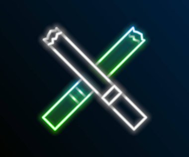 Parlayan neon hattı sigara simgesi siyah arkaplanda izole edildi. Tütün tabelası. Sigara içme sembolü. Renkli taslak konsepti. Vektör